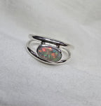 J011 - Bright multicoloured dark opal ring