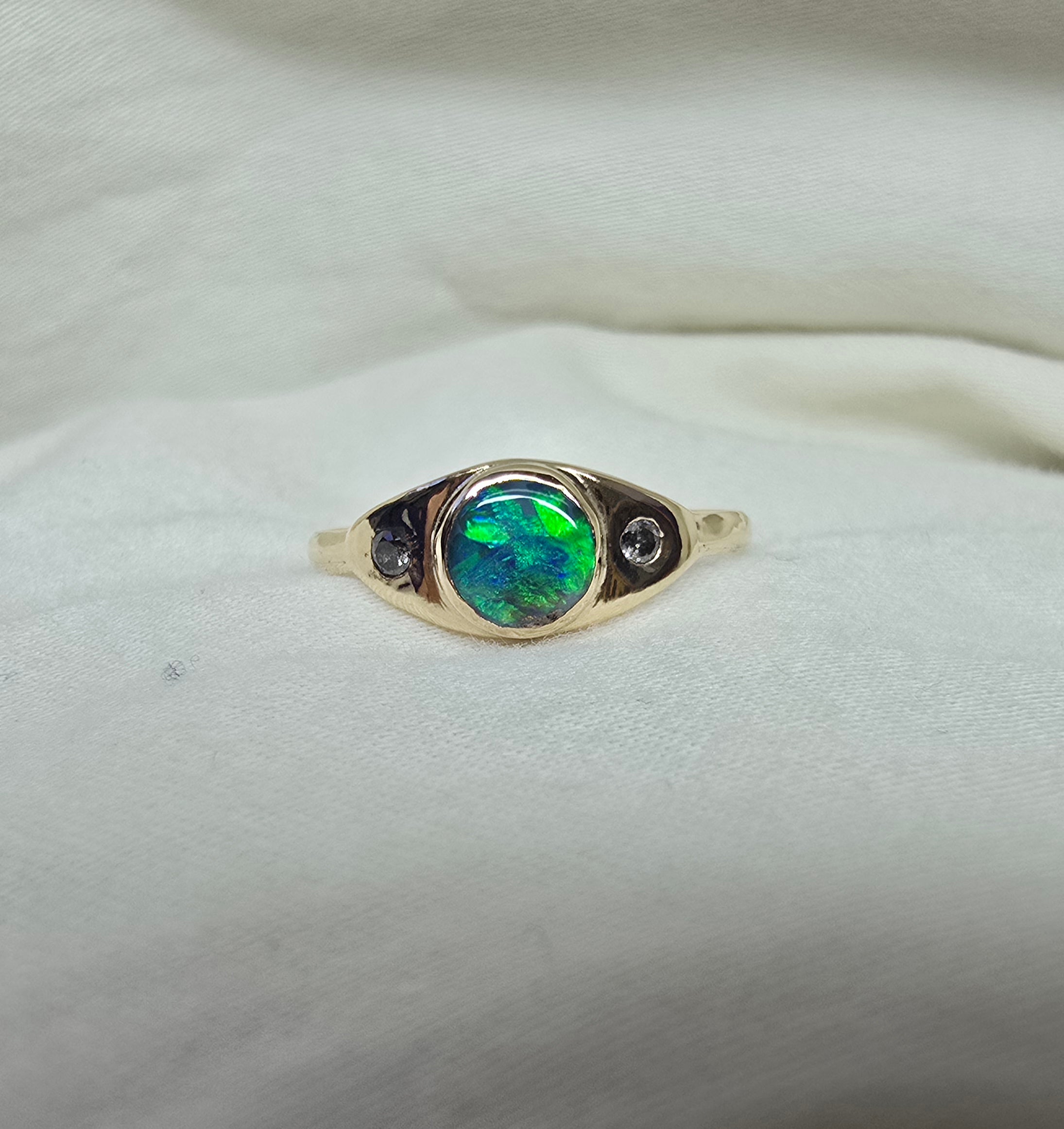 J013 - Black opal & diamond solid gold ring