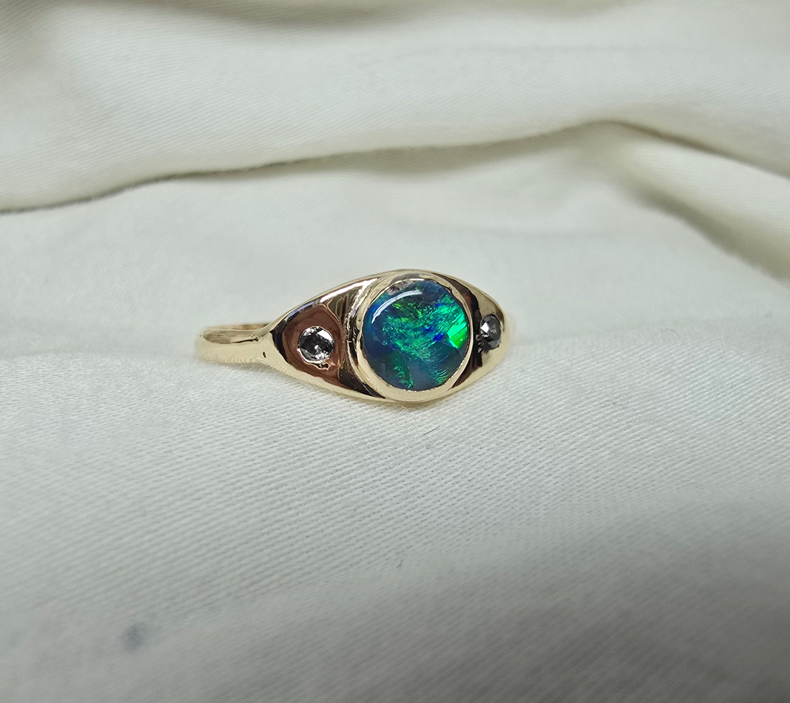 J013 - Black opal & diamond solid gold ring