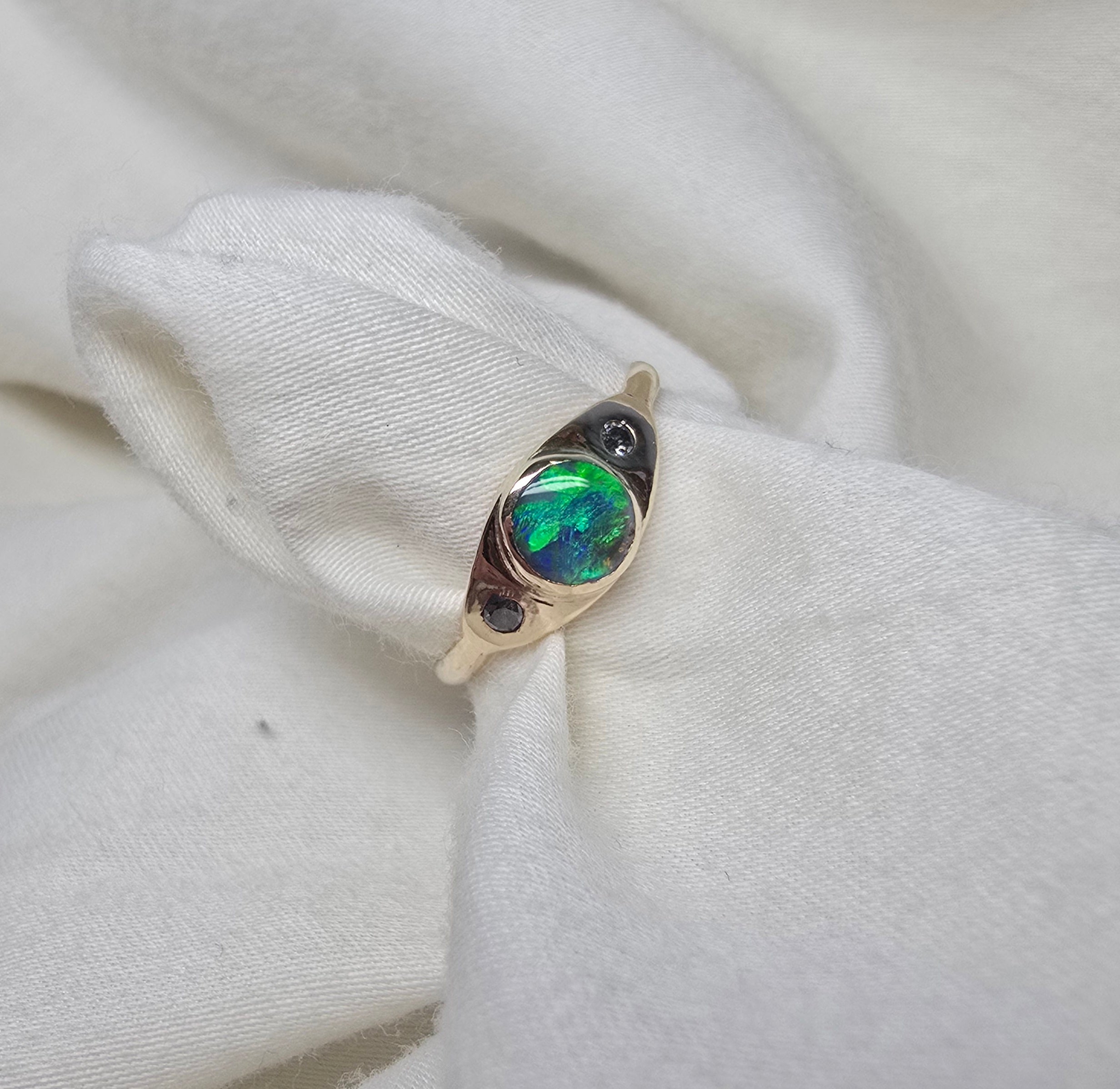 J013 - Black opal & diamond solid gold ring