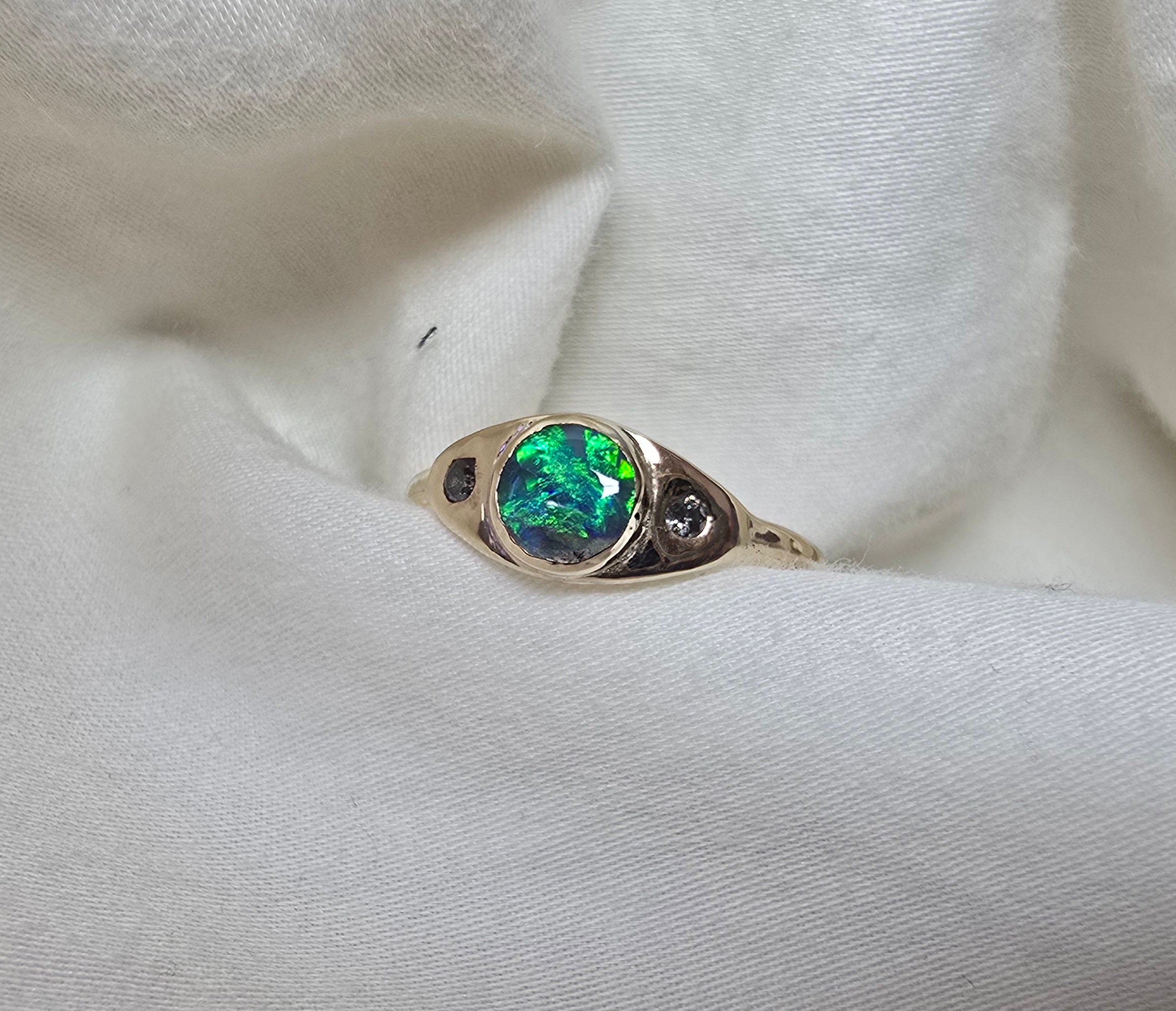 J013 - Black opal & diamond solid gold ring