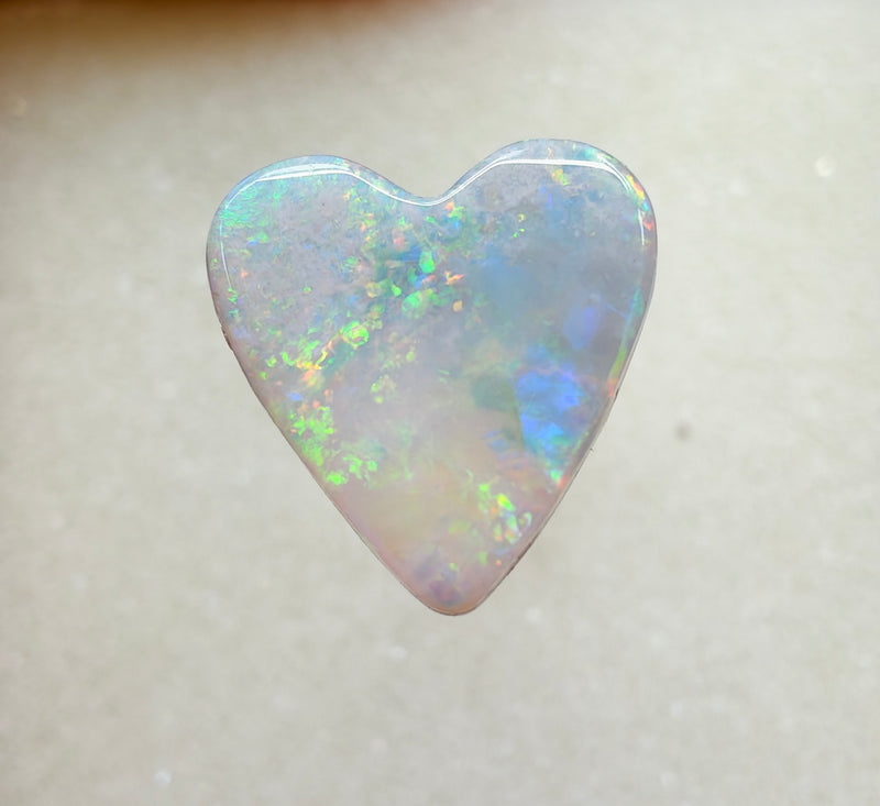 A962 - Glittery large heart cut white opal