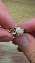 J011 - Bright multicoloured dark opal ring