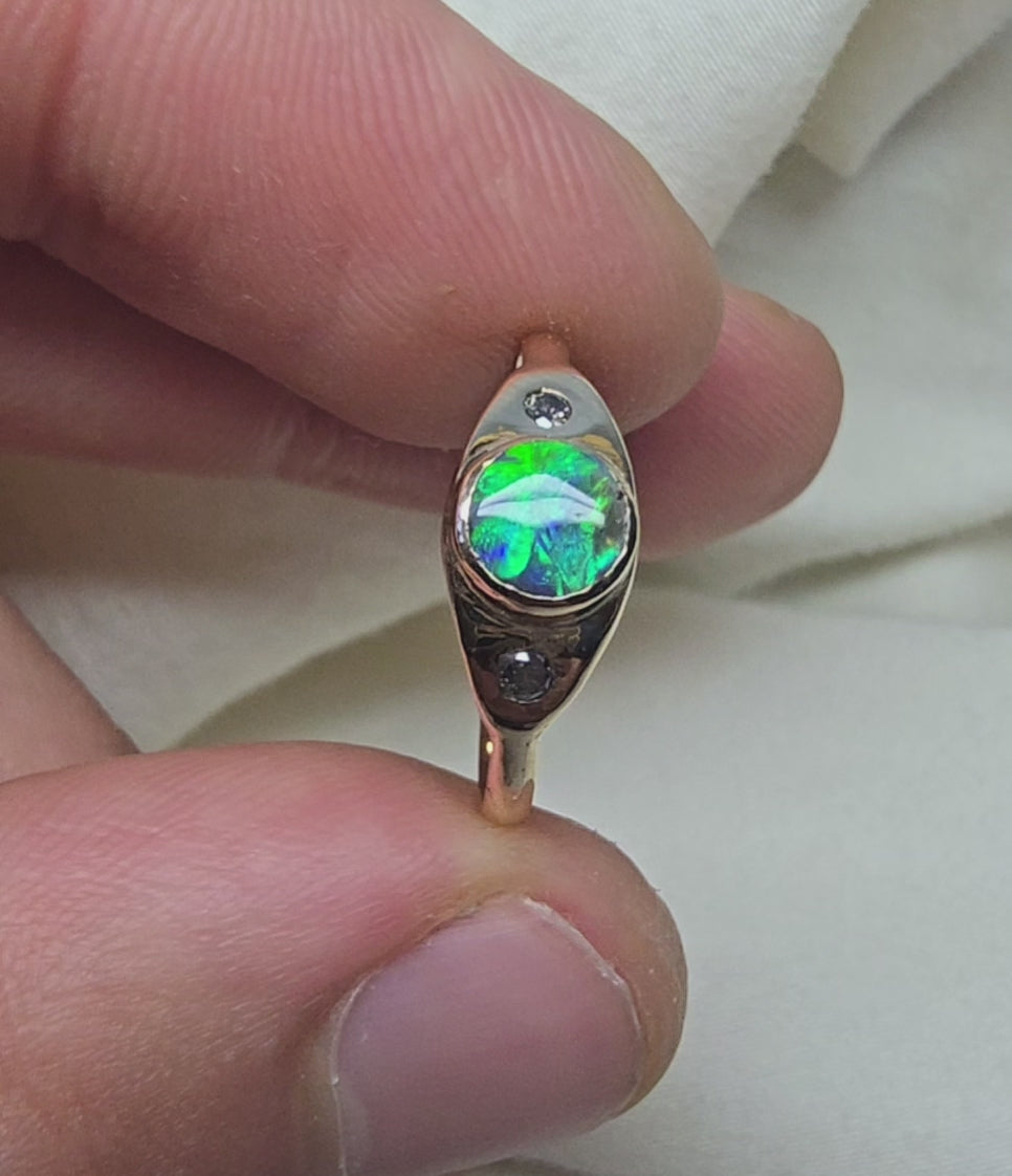 J013 - Black opal & diamond solid gold ring