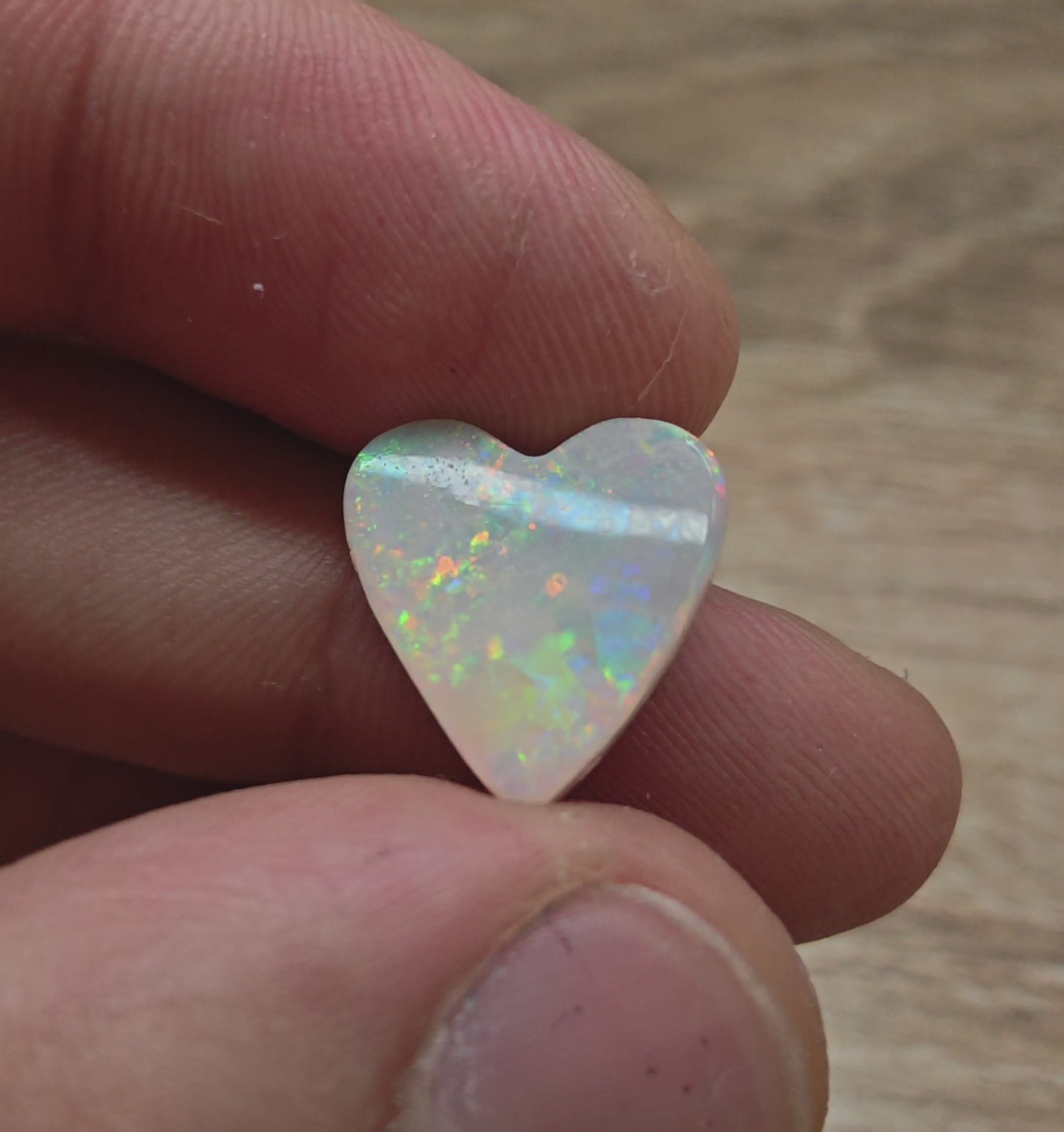 A962 - Glittery large heart cut white opal